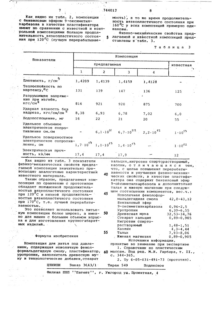 Композиция для литья под давлением (патент 744013)