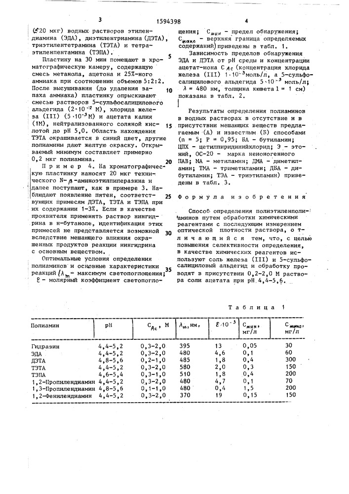 Способ определения полиэтиленполиаминов (патент 1594398)