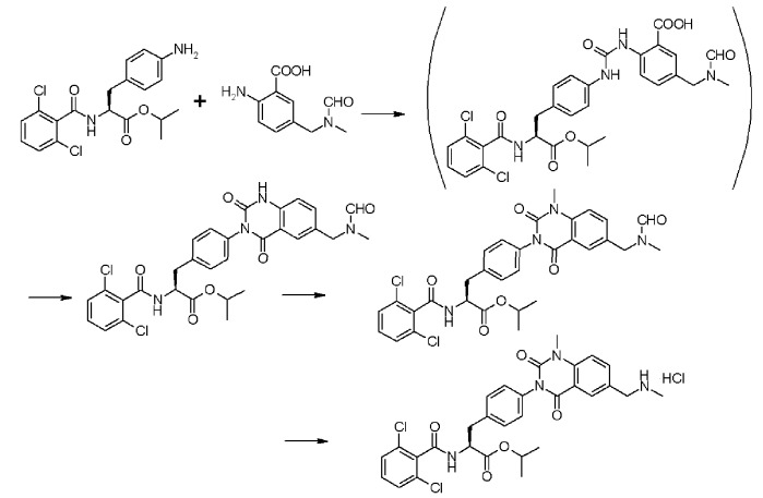 Способ получения производных фенилаланина с хиназолиндионовым скелетом и промежуточных соединений, применяемых при получении таких производных (патент 2469028)