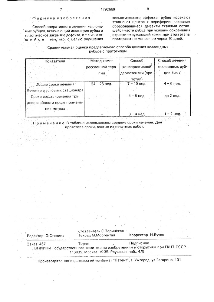 Способ оперативного лечения келоидных рубцов (патент 1792669)