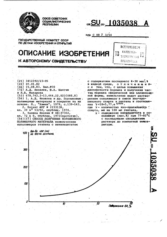 Способ получения порошкового полимерного материала (патент 1035038)