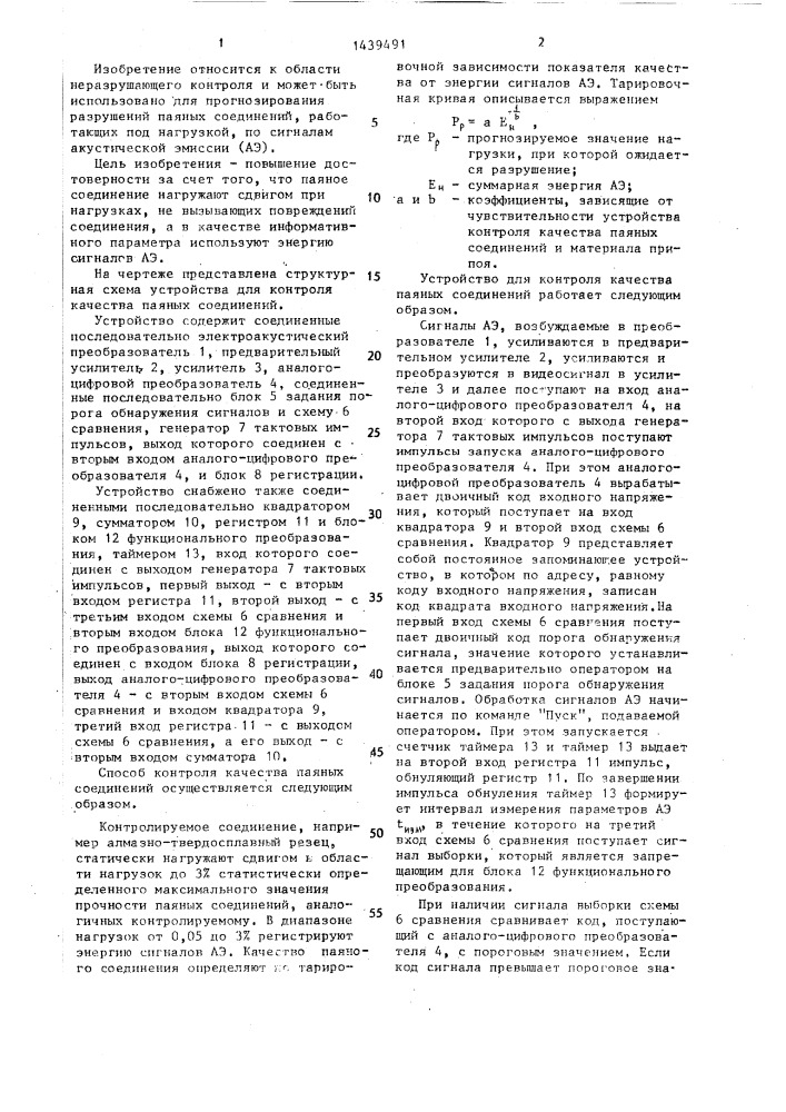 Способ контроля качества паяных соединений и устройство для его осуществления (патент 1439491)