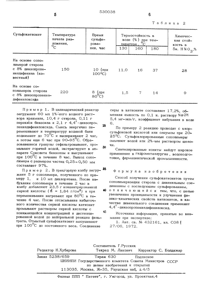 Способ получения сульфокатионитов (патент 530038)