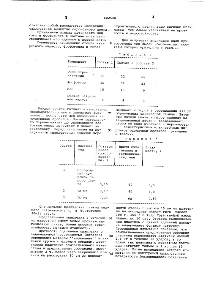 Шпаклевка (патент 602520)