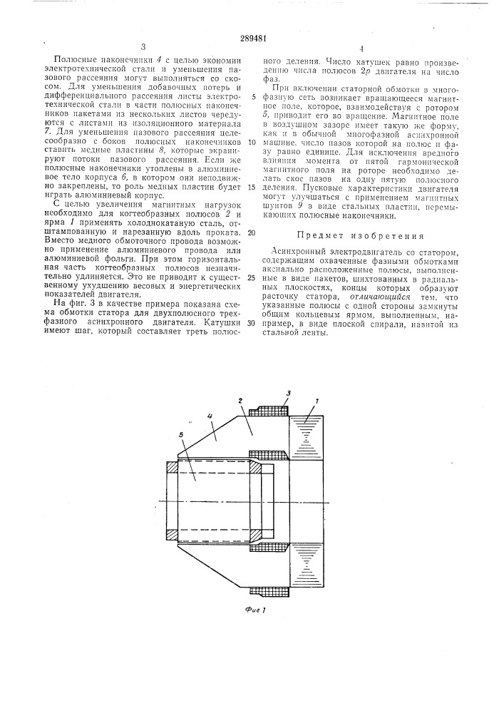 Асинхронный электродвигатель (патент 289481)