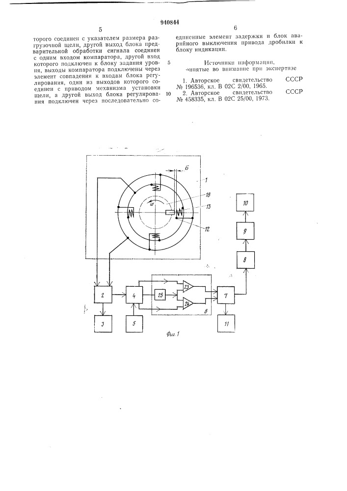 Устройство для контроля разгрузочной щели конусной инерционной дробилки (патент 940844)