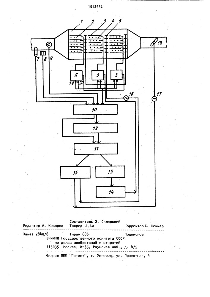 Система управления процессом очистки газа в электрофильтре (патент 1012952)