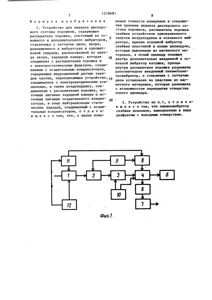 Устройство для анализа дисперсного состава порошков (патент 1278681)