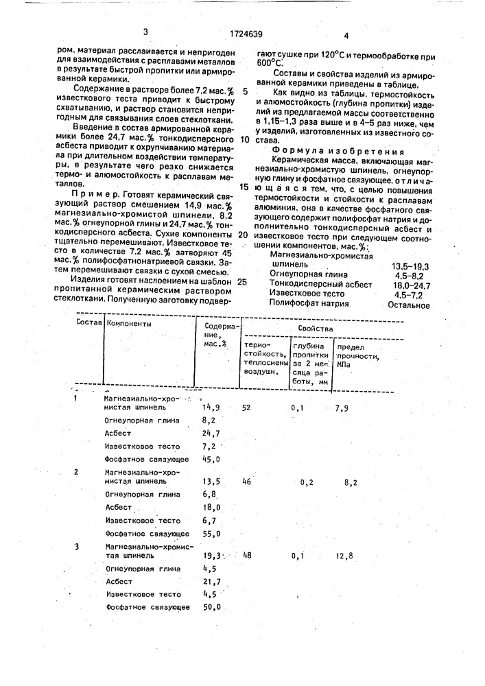 Керамическая масса (патент 1724639)