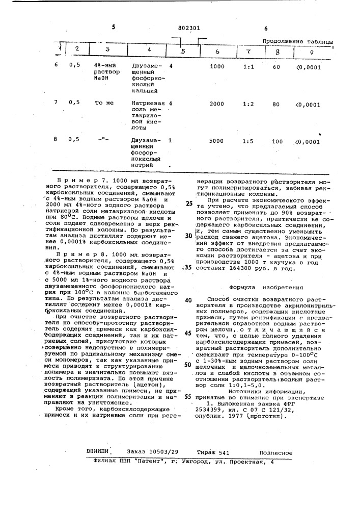 Способ очистки возвратногорастворителя b производствеакрилонитрильных полимеров, содер-жащих кислотные примеси (патент 802301)