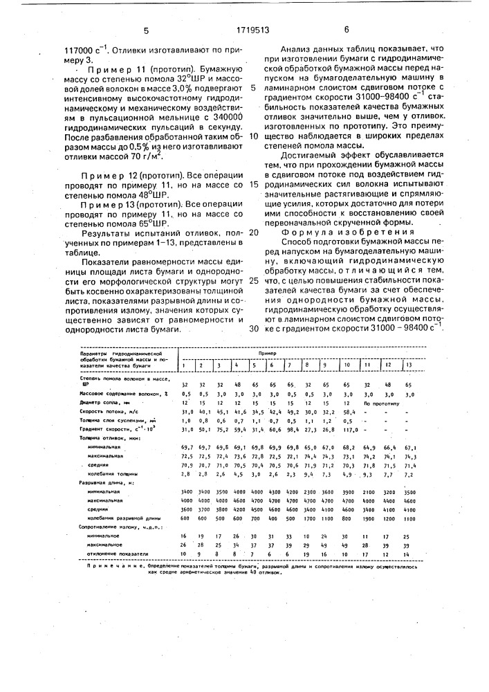 Способ подготовки бумажной массы перед напуском на бумагоделательную машину (патент 1719513)