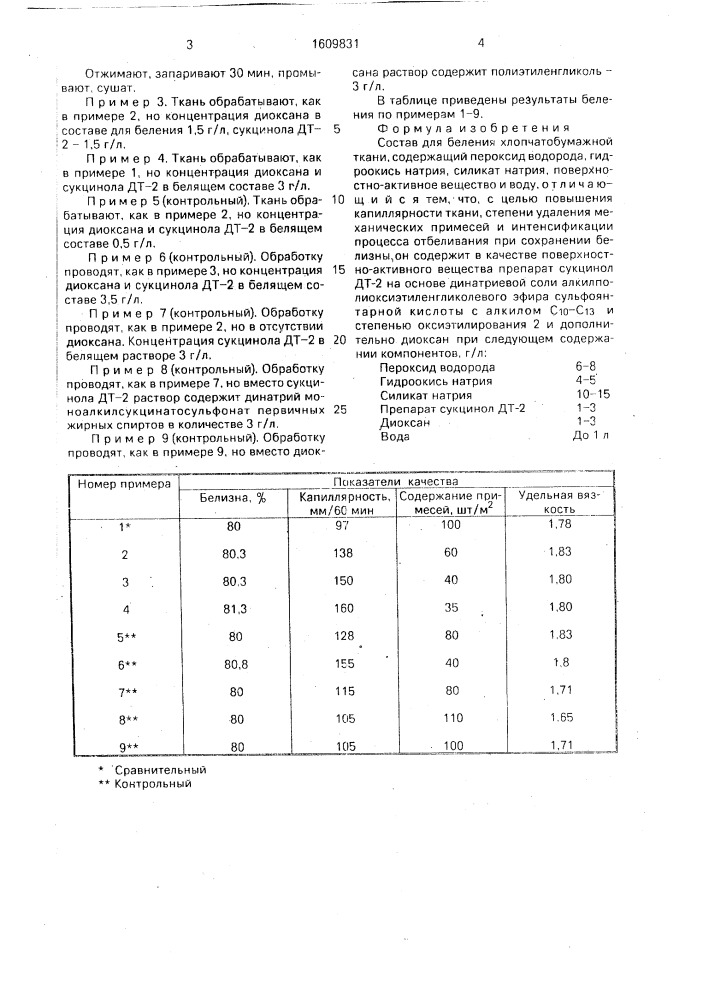 Состав для беления хлопчатобумажной ткани (патент 1609831)