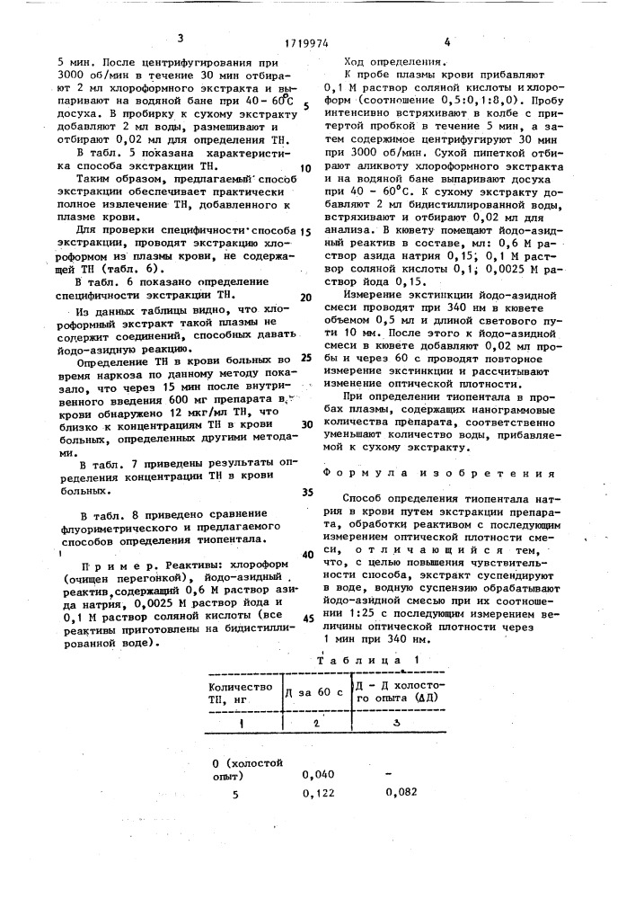 Способ определения тиопентала натрия в крови (патент 1719974)