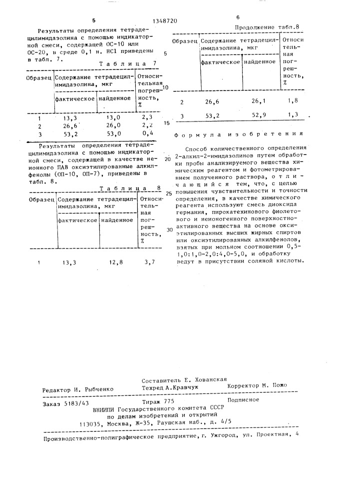 Способ количественного определения 2- алкил-2- имидазолинов (патент 1348720)