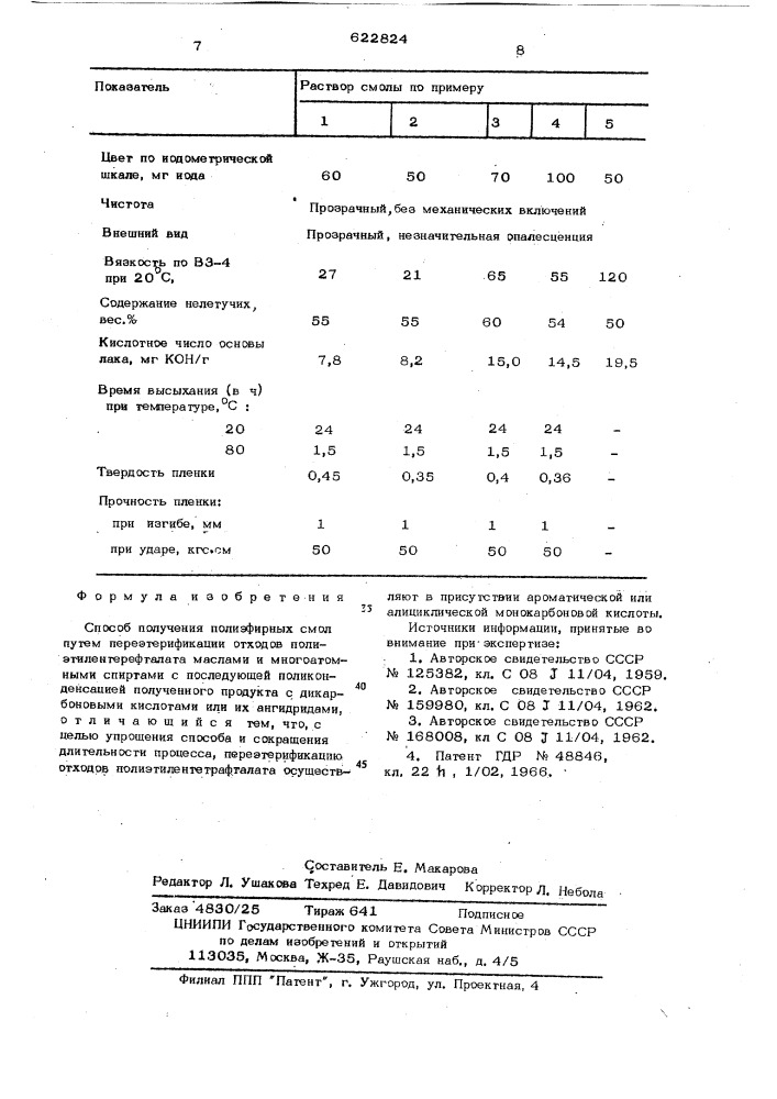 Способ получения полиэфирных смол (патент 622824)