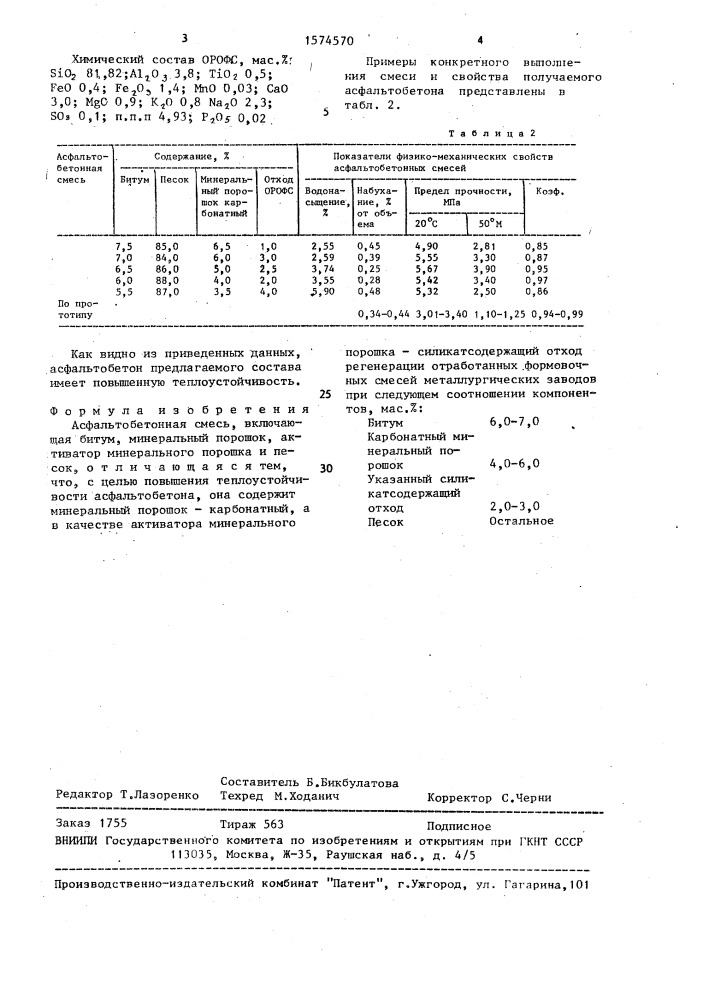 Асфальтобетонная смесь (патент 1574570)