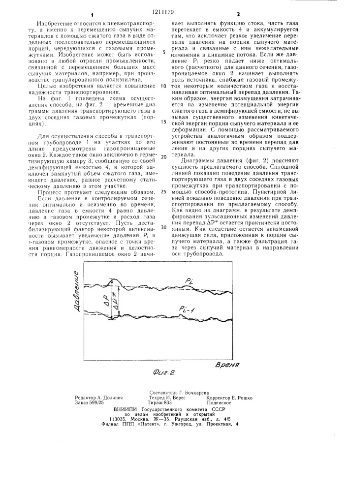 Способ пневматического транспортирования сыпучих материалов по трубопроводу (патент 1211179)