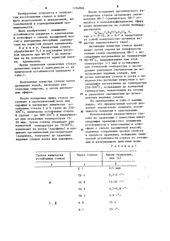 Способ защиты стекол от обмерзания и запотевания (патент 1194866)