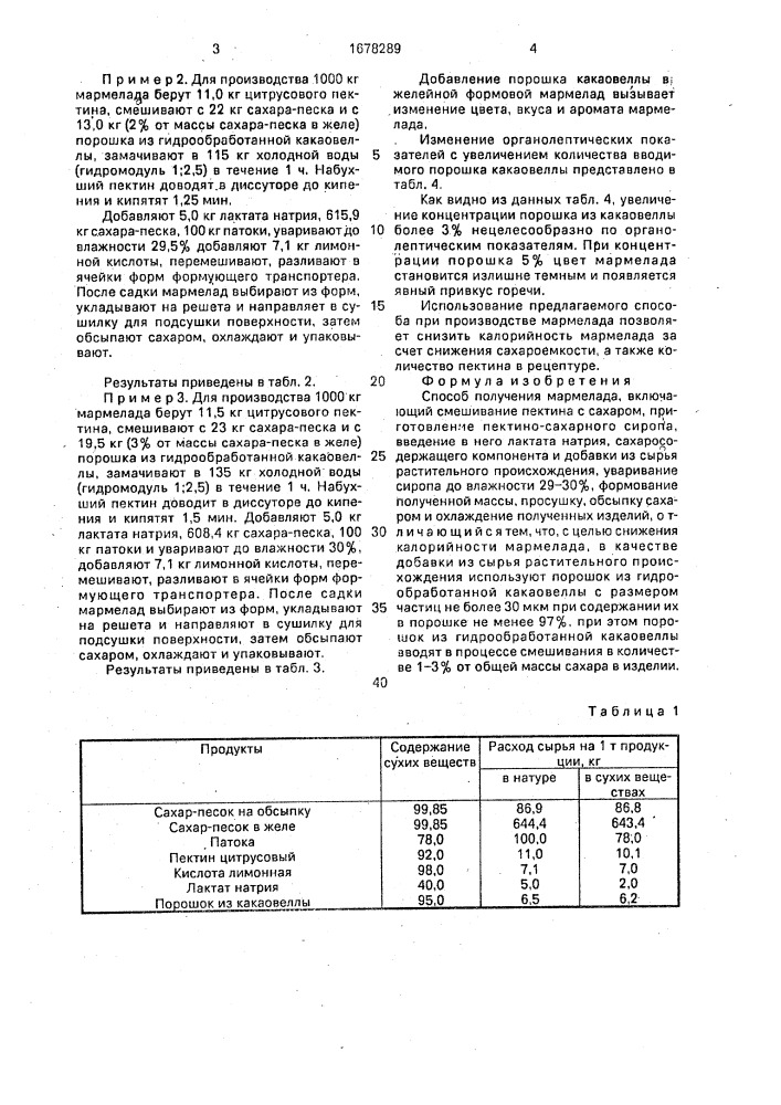 Способ получения мармелада (патент 1678289)