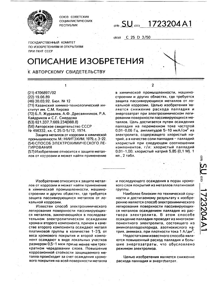 Способ электрохимического легирования (патент 1723204)