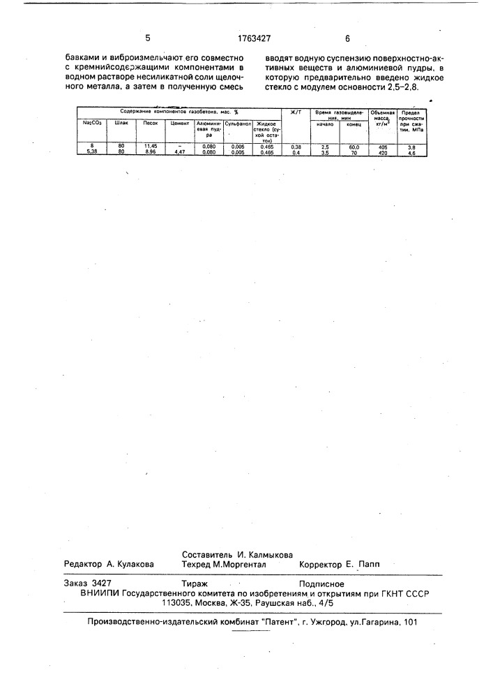 Способ приготовления газобетонной смеси (патент 1763427)