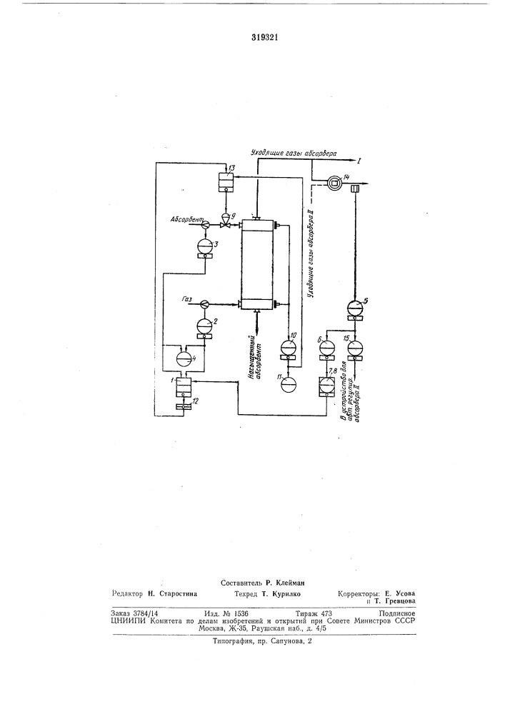 Устройство для автоматического регулированияабсорбера (патент 319321)