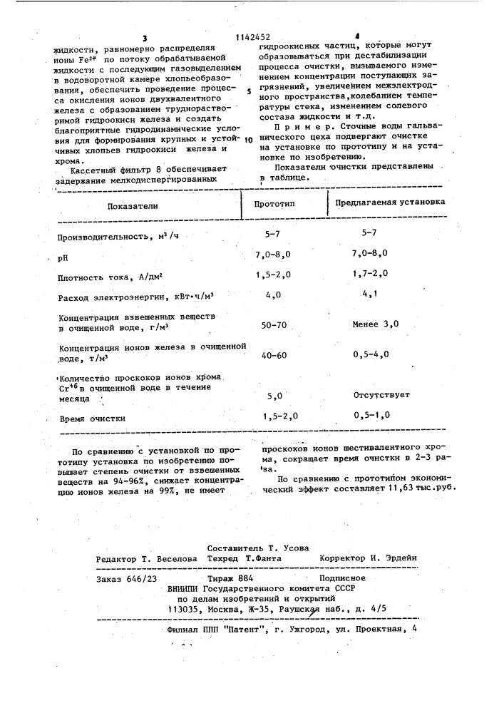 Установка для электрохимической очистки сточных вод (патент 1142452)