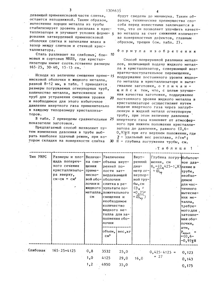 Способ непрерывной разливки металлов (патент 1306635)