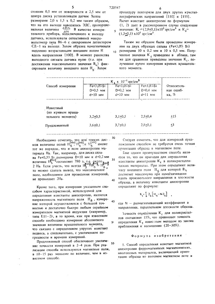 Способ определения констант магнитной анизотропии (патент 720347)