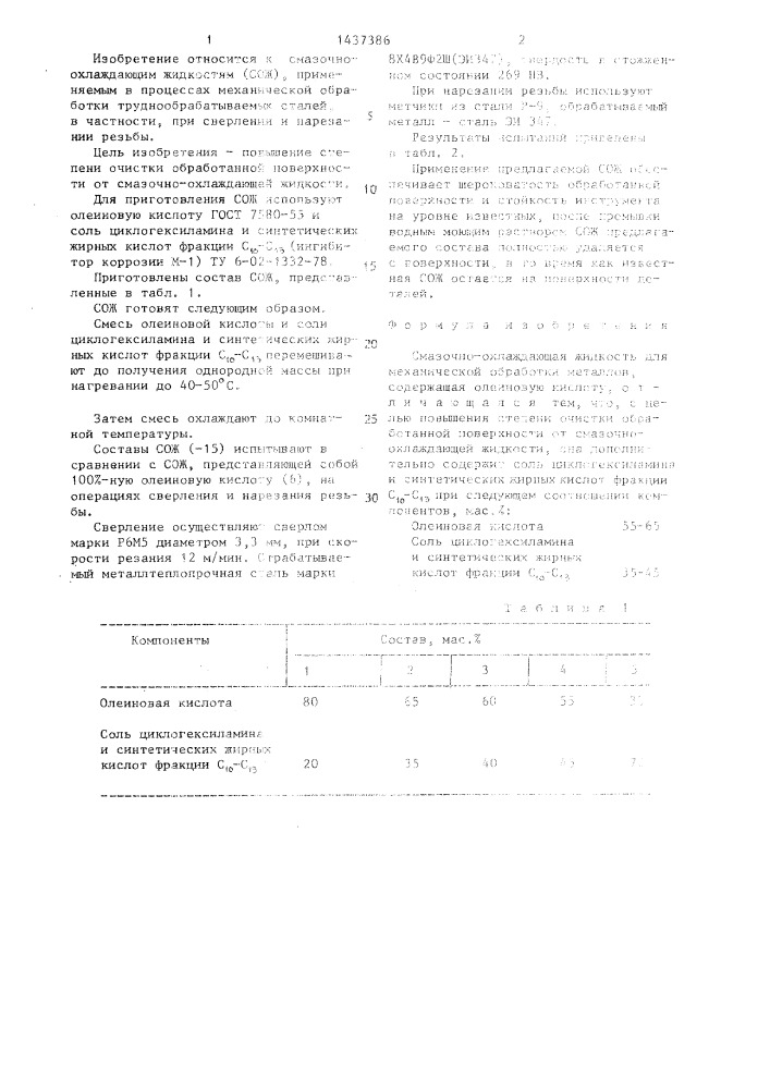 Смазочно-охлаждающая жидкость для механической обработки металлов (патент 1437386)