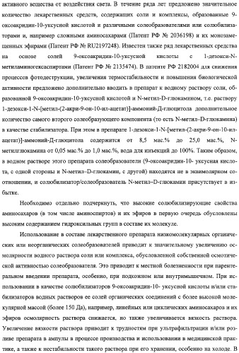 Соли 1-алкиламино-1-дезоксиполиолов с 9-оксоакридин-10-уксусной кислотой, лекарственные препараты на их основе, применение, способы профилактики и лечения (патент 2326115)