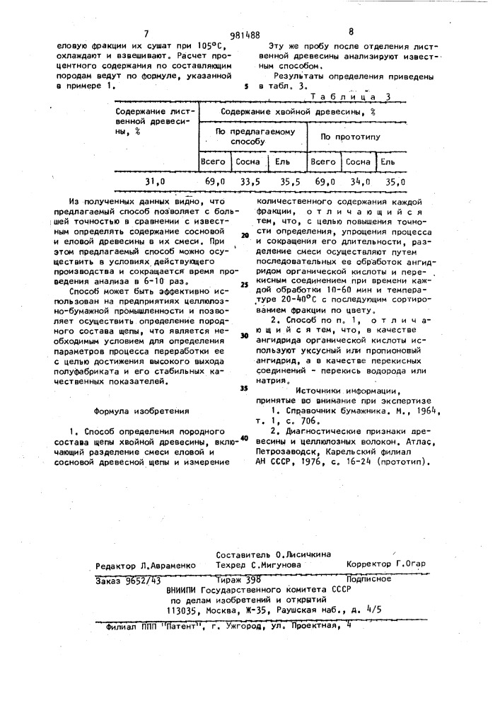 Способ определения породного состава щепы хвойной древесины (патент 981488)