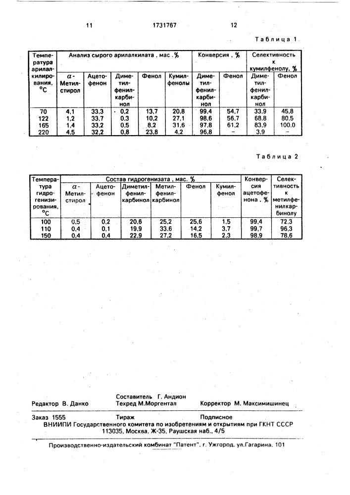 Способ получения арилалкилфенолов (патент 1731767)