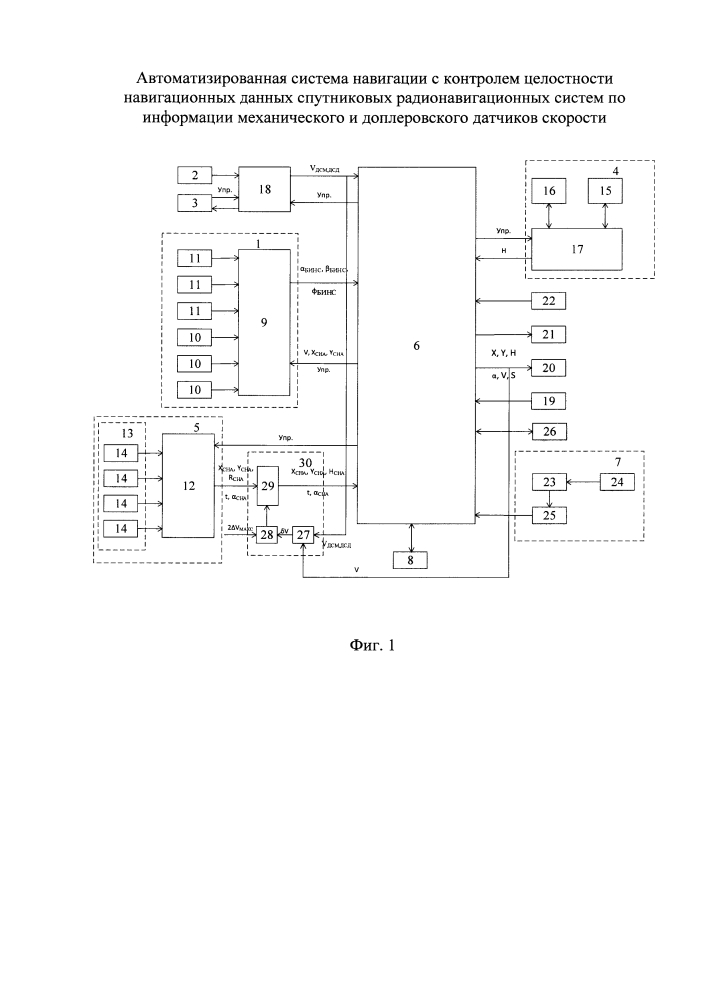 Автоматизированная система навигации с контролем целостности навигационных данных спутниковых радионавигационных систем по информации механического и доплеровского датчиков скорости (патент 2640312)