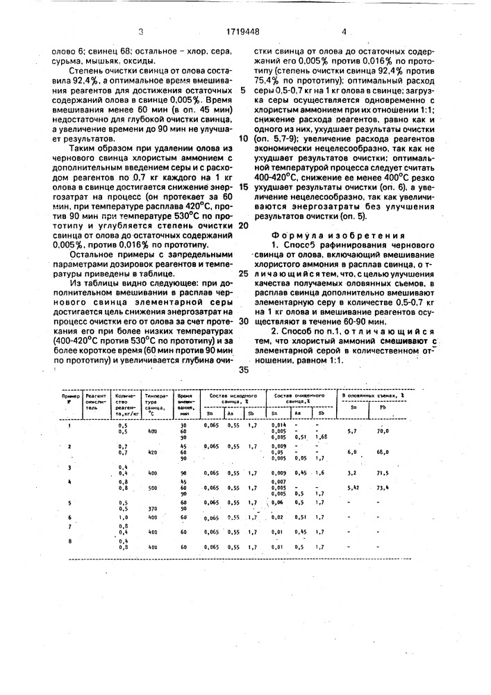 Способ рафинирования чернового свинца от олова (патент 1719448)