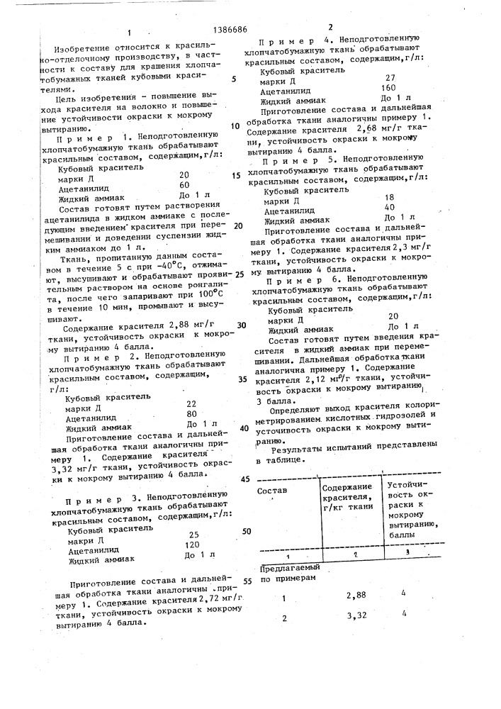 Состав для крашения хлопчатобумажных тканей (патент 1386686)