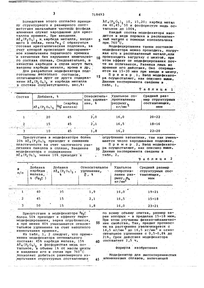 Модификатор для высококремнистых алюминиевых сплавов (патент 718493)