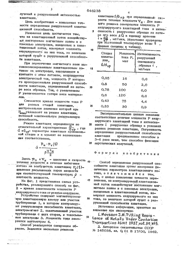 Способ определения разрушающей способности кавитации (патент 646238)