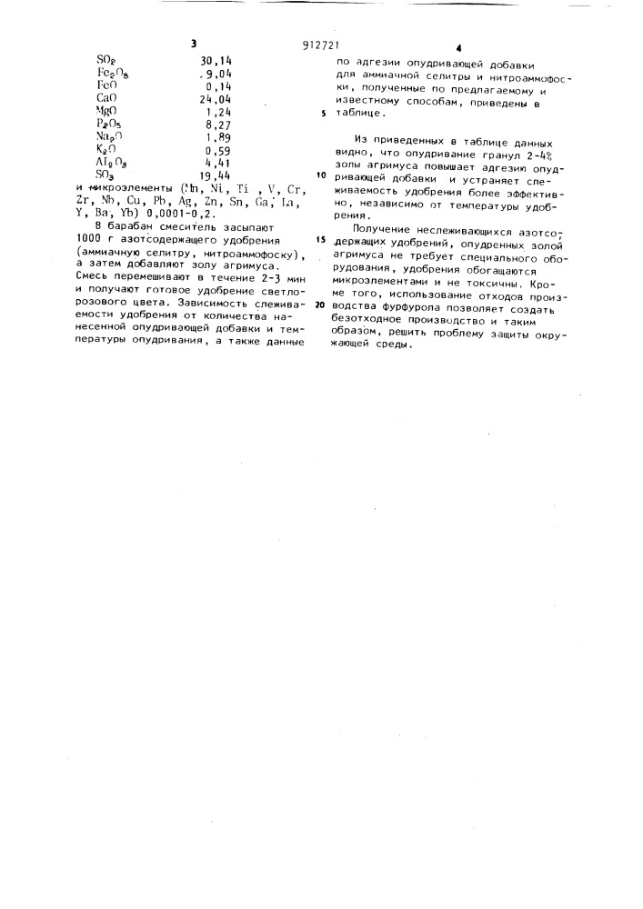 Способ получения неслеживающегося азотсодержащего удобрения (патент 912721)