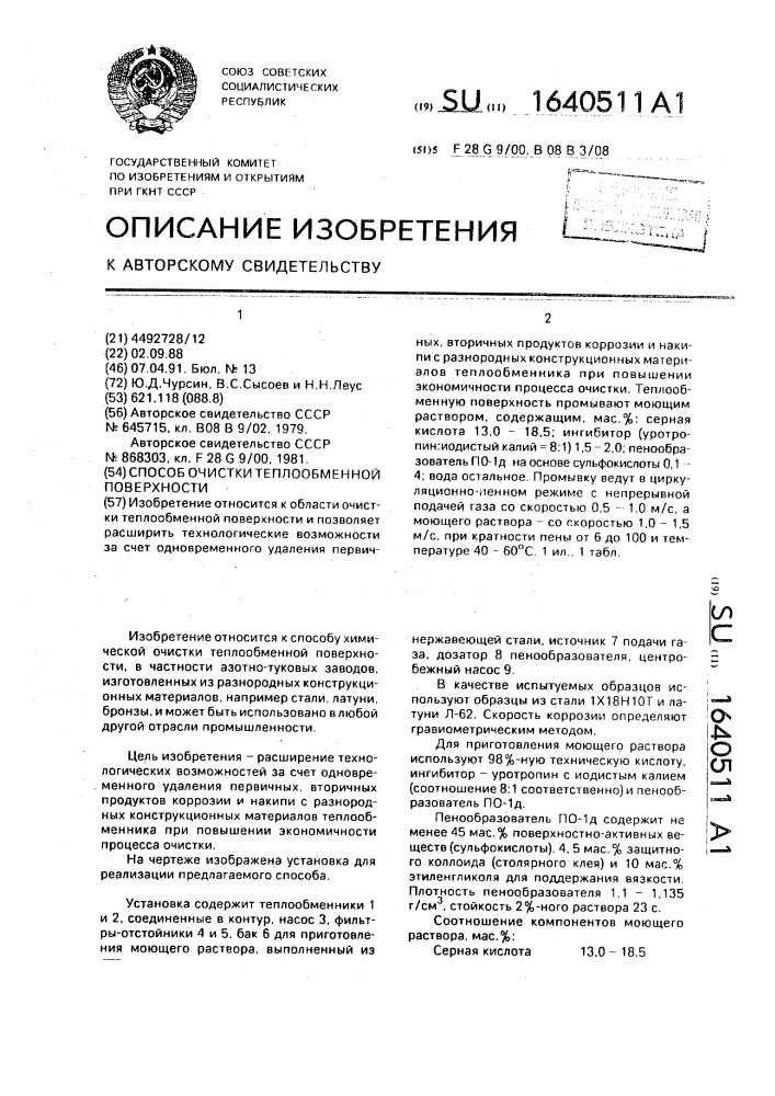 Способ очистки теплообменной поверхности (патент 1640511)