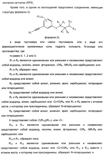 Соединения, представляющие собой алкинилфенильные производные, для лечения офтальмических заболеваний и расстройств (патент 2470910)