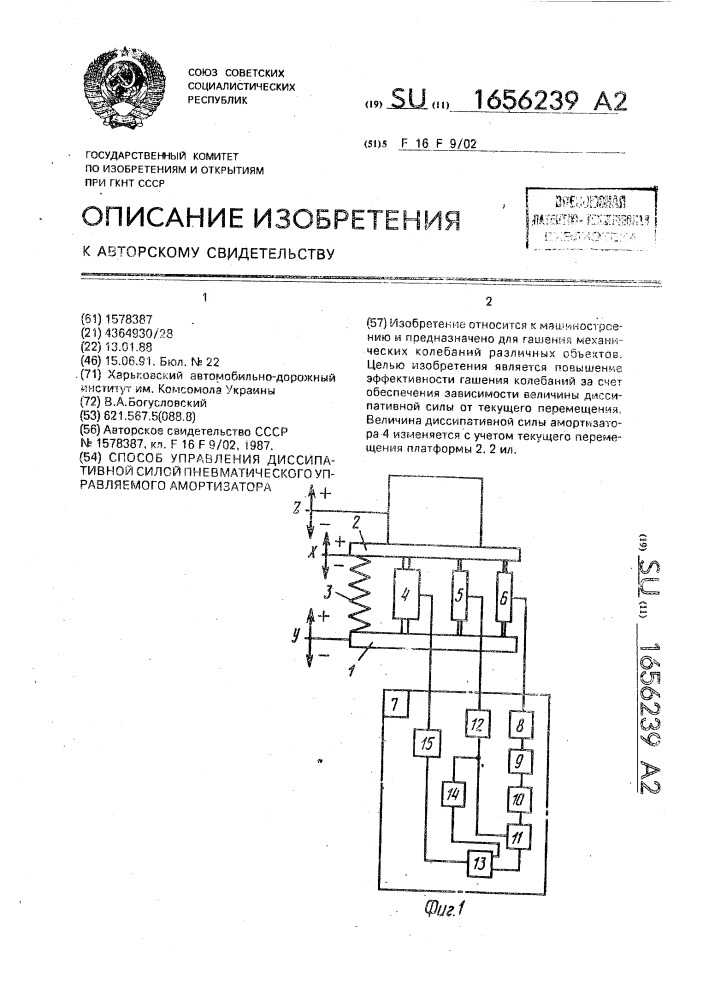 Способ управления диссипативной силой пневматического управляемого амортизатора (патент 1656239)