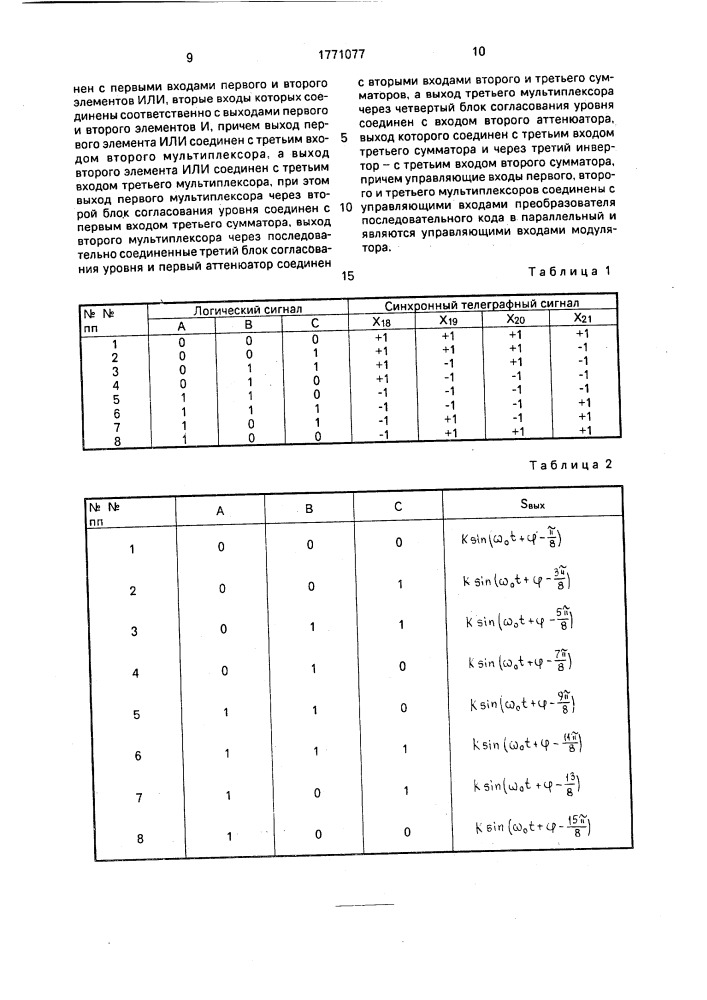 Модулятор фазоманипулированных сигналов (патент 1771077)