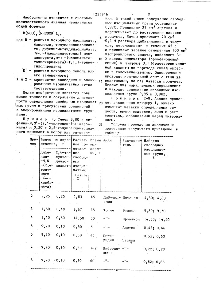 Способ определения свободных изоцианатных групп (патент 1255916)