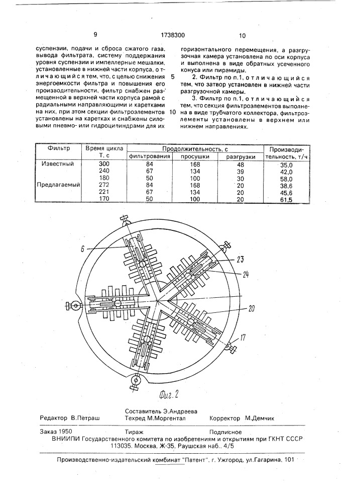 Фильтр под давлением непрерывного действия (патент 1738300)