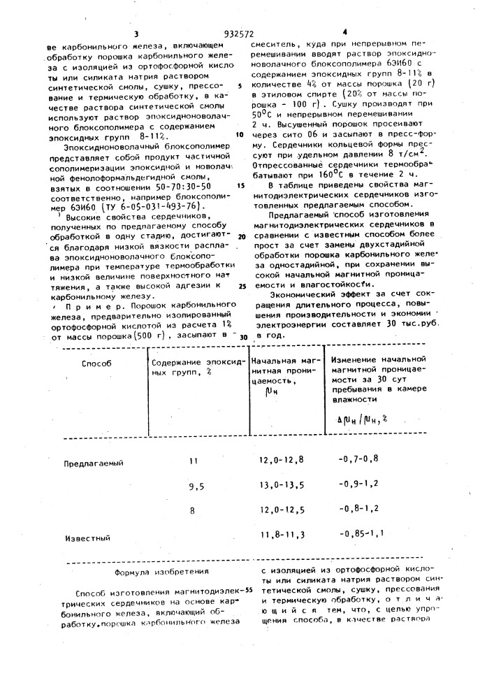 Способ изготовления магнитодиэлектрических сердечников на основе карбонильного железа (патент 932572)