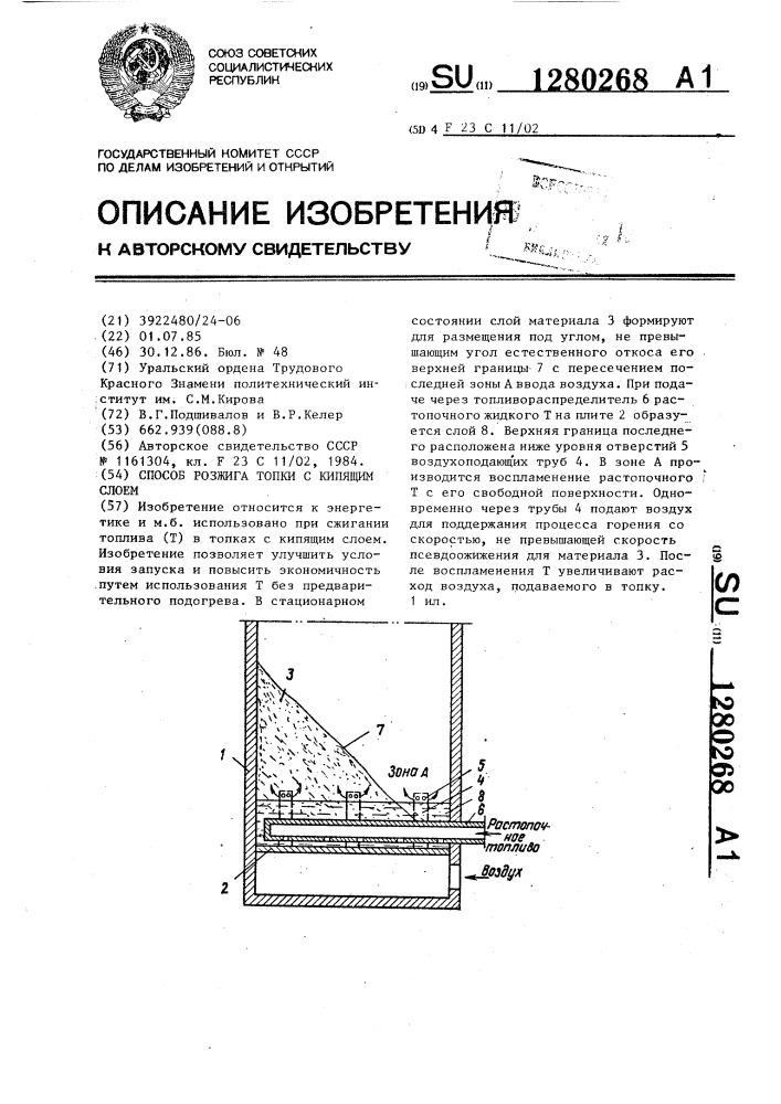 Способ розжига топки с кипящим слоем (патент 1280268)