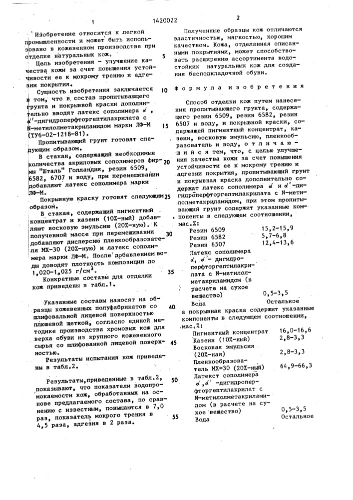 Способ отделки кож (патент 1420022)
