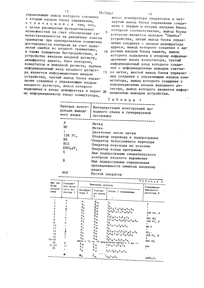 Генератор программ для управляемого синтаксического контроля (патент 1672467)