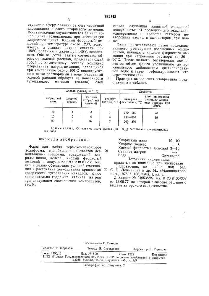 Флюс для пайки термокомпенсаторов (патент 682342)